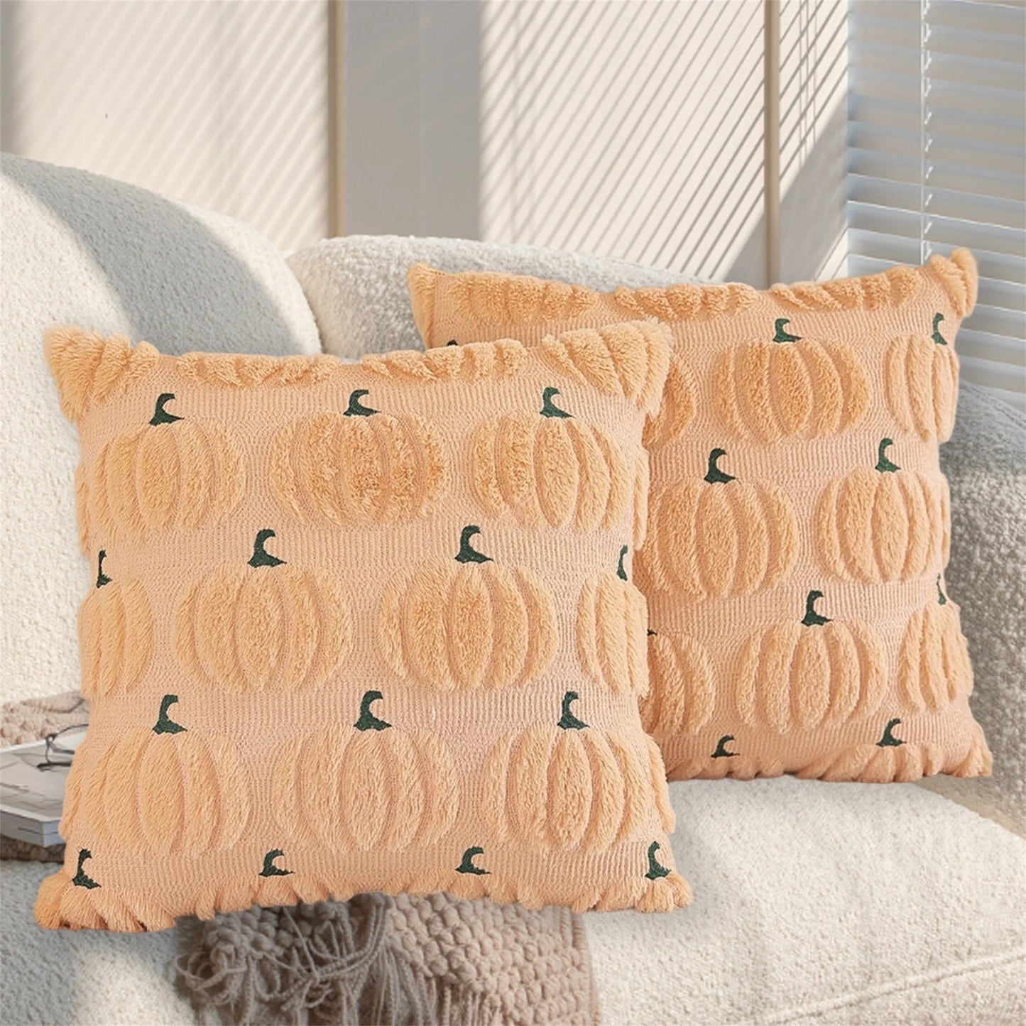 Spooky Halloween Pillowcase With Fuzzy Pumpkin Jacquard