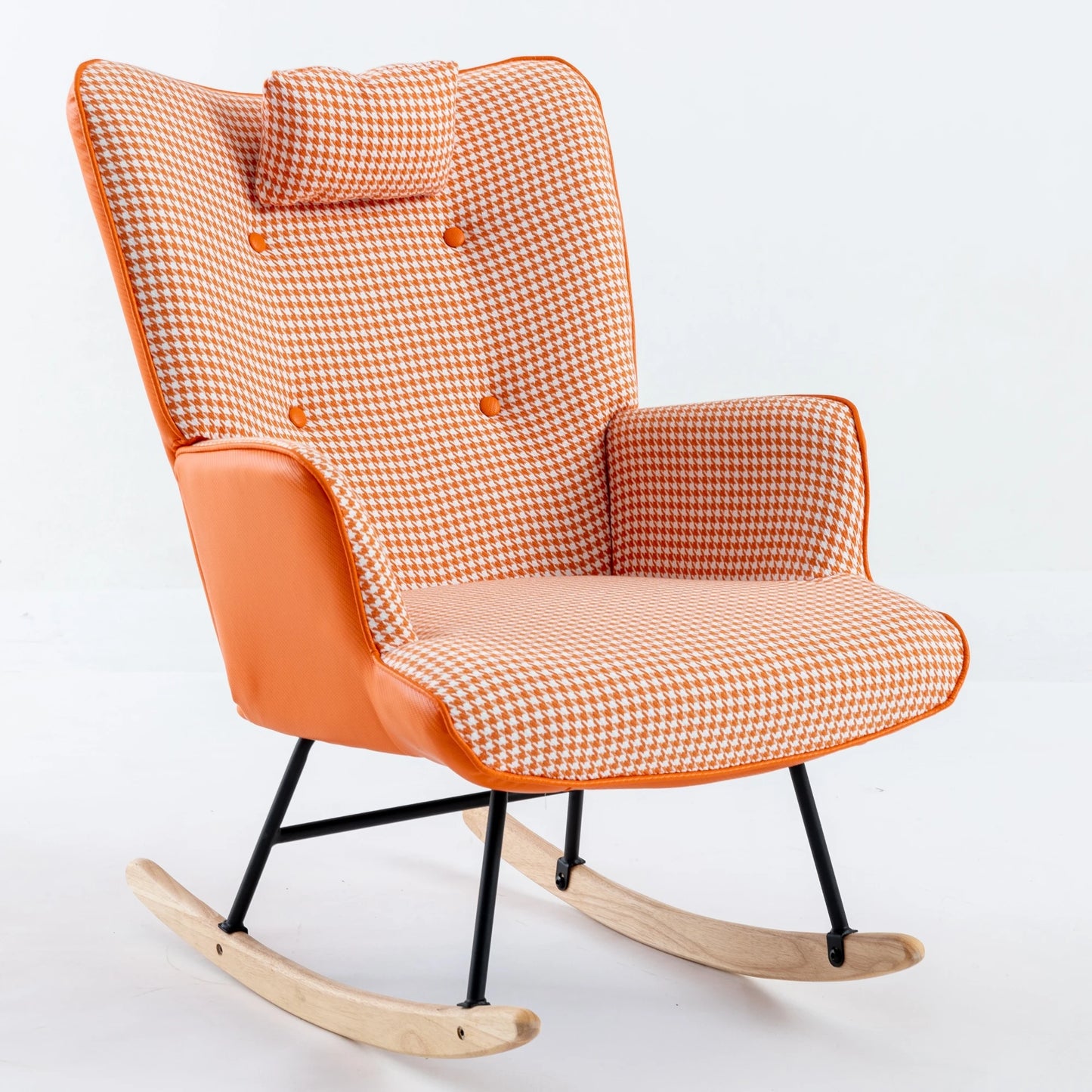 Nursery Rocking Chair Glider With High Back Cotton Linen