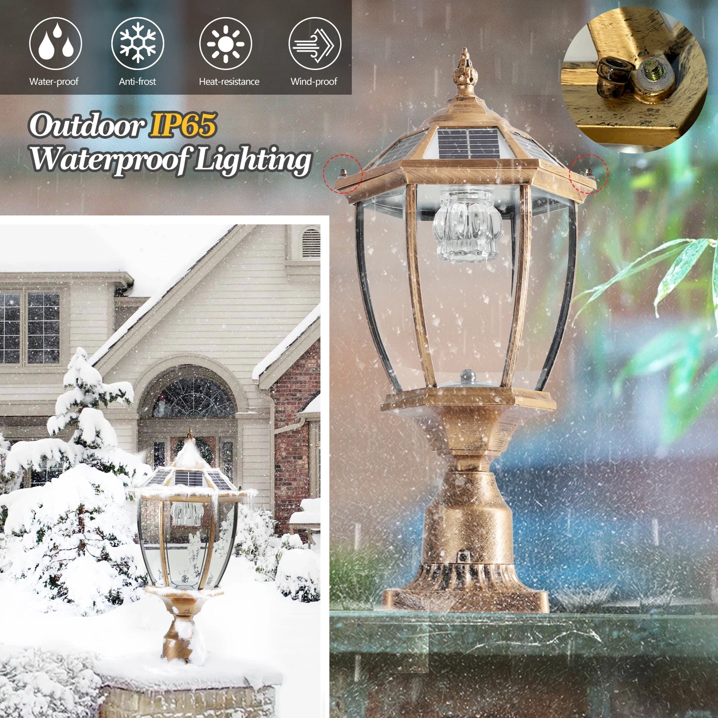 Vintage Solar LED Post Light Outdoor Garden Lamp Waterproof 2 Pack Auto On Off