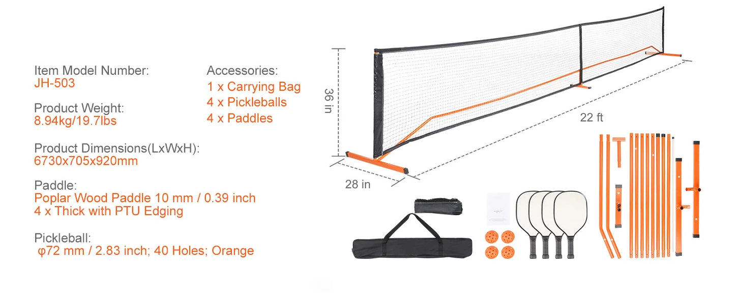 SucceBuy Portable Pickleball Net System 22 FT Full Court Official Regulation Size Outdoor With Court Line
