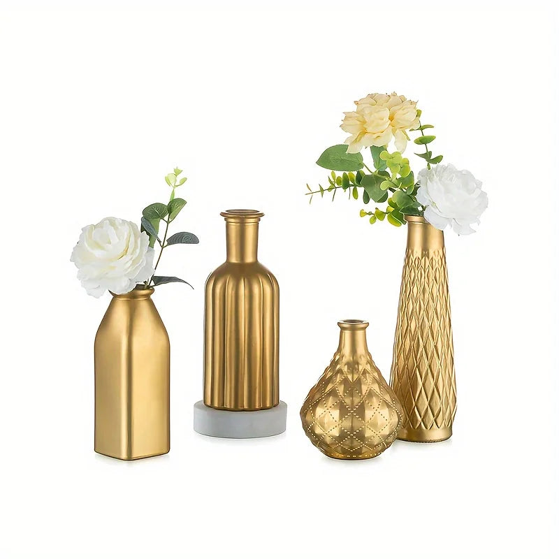 Cylindrical Gold Glass Vase Gilded Finish Antique Art Style Home Decoration Table Centerpiece Halloween Christmas Decoration