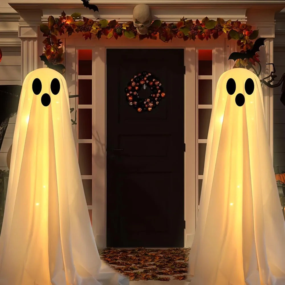 Outdoor Halloween Decorations 2 Pack White Cloth Ghosts LED