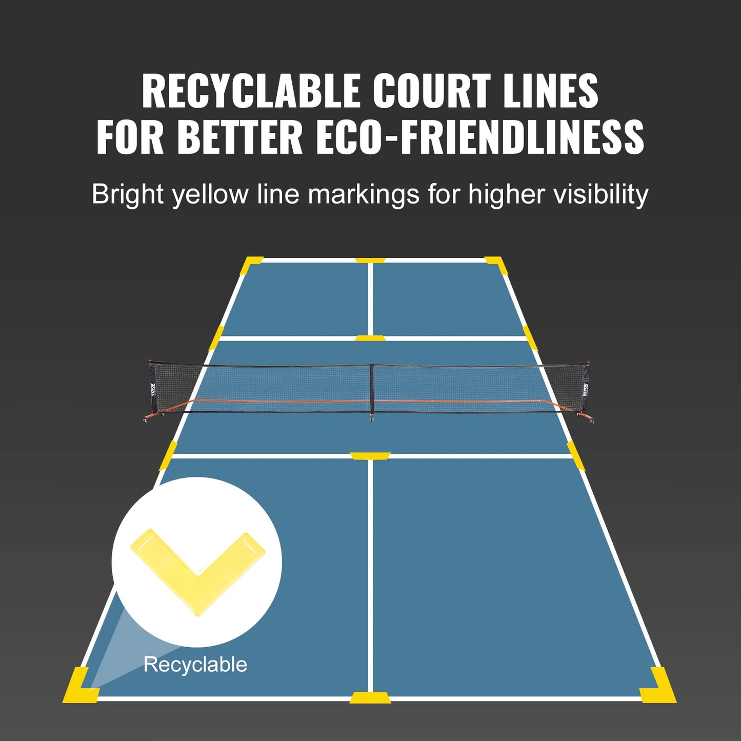 SucceBuy Portable Pickleball Net System 22 FT Full Court Official Regulation Size Outdoor With Court Line