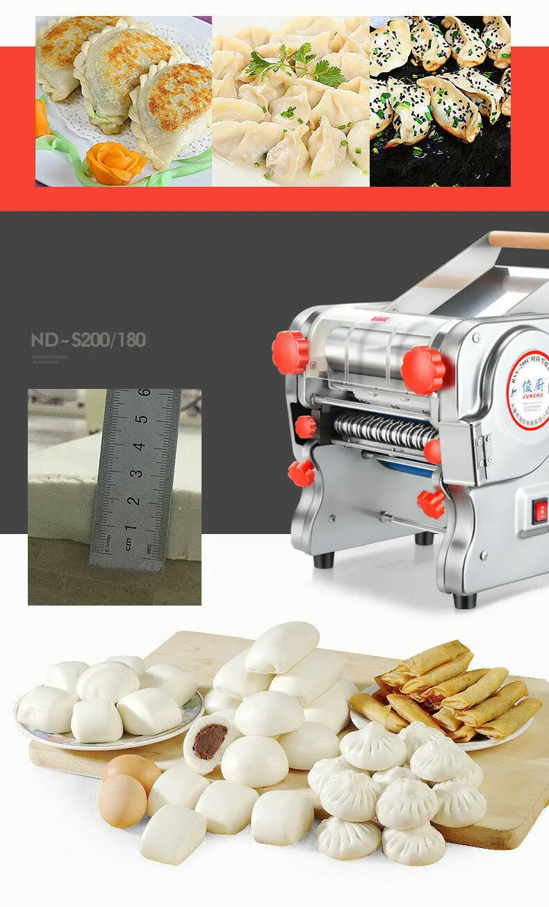 550W Electric Pasta Maker Noodle Machine Dumpling Skin Roller Stainless Steel Dual Knife Noodle Maker for Commercial Use