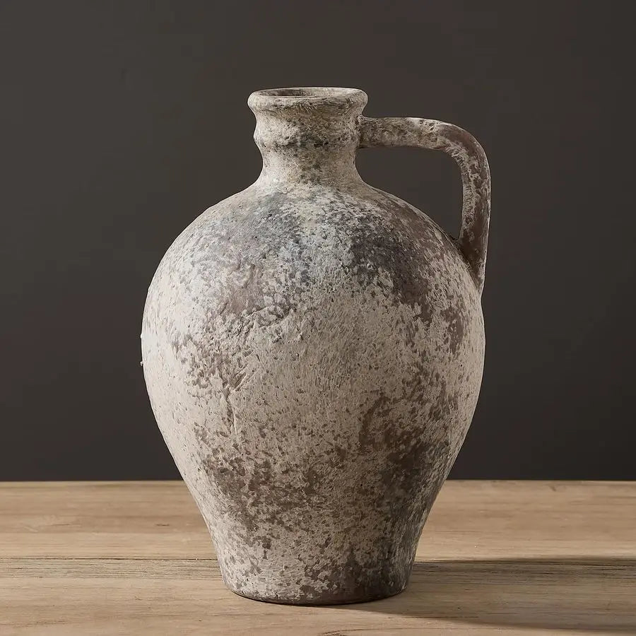 Rustic Ceramic Farmhouse Vase 8.25 Inch Terracotta Handle Vase Living Room Decor
