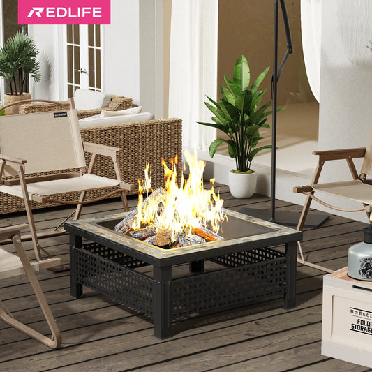 30 Inch Fire Pit Square Outdoor Table Mesh Lid Fire Poker
