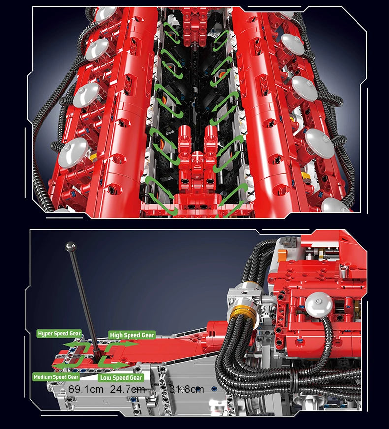 Mould King 10169 Speed Car V12 Engine Building Block Set For Kids Christmas Gift