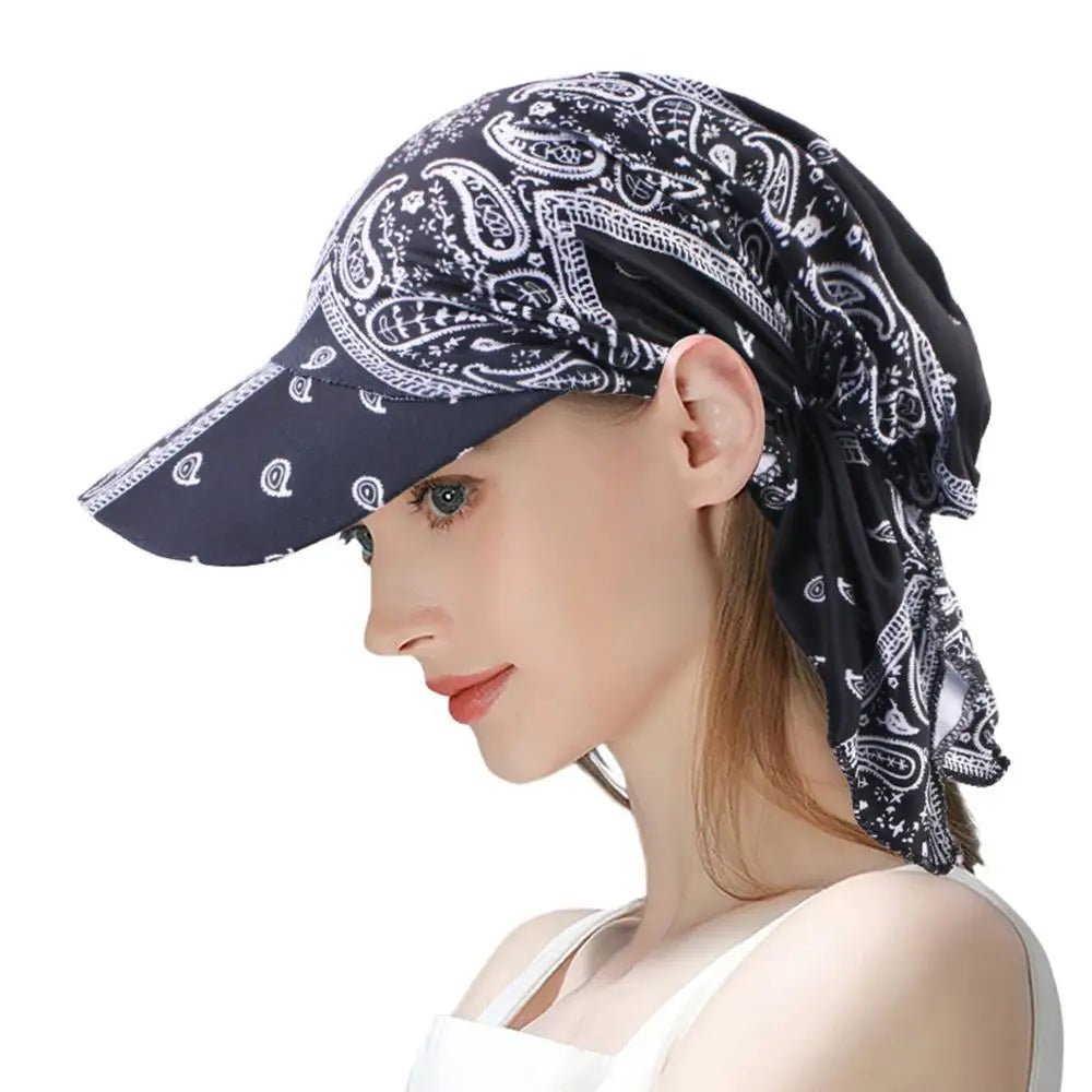 Unisex UV Protection Paisley Print Sun Shade Hat With Wide Brim Turban Visor