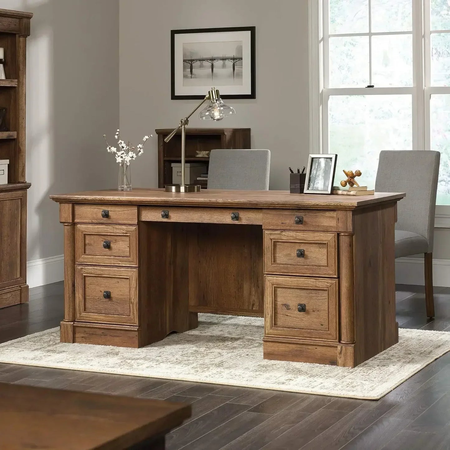 Palladia Executive Desk Engineered Wood Vintage Oak Finish