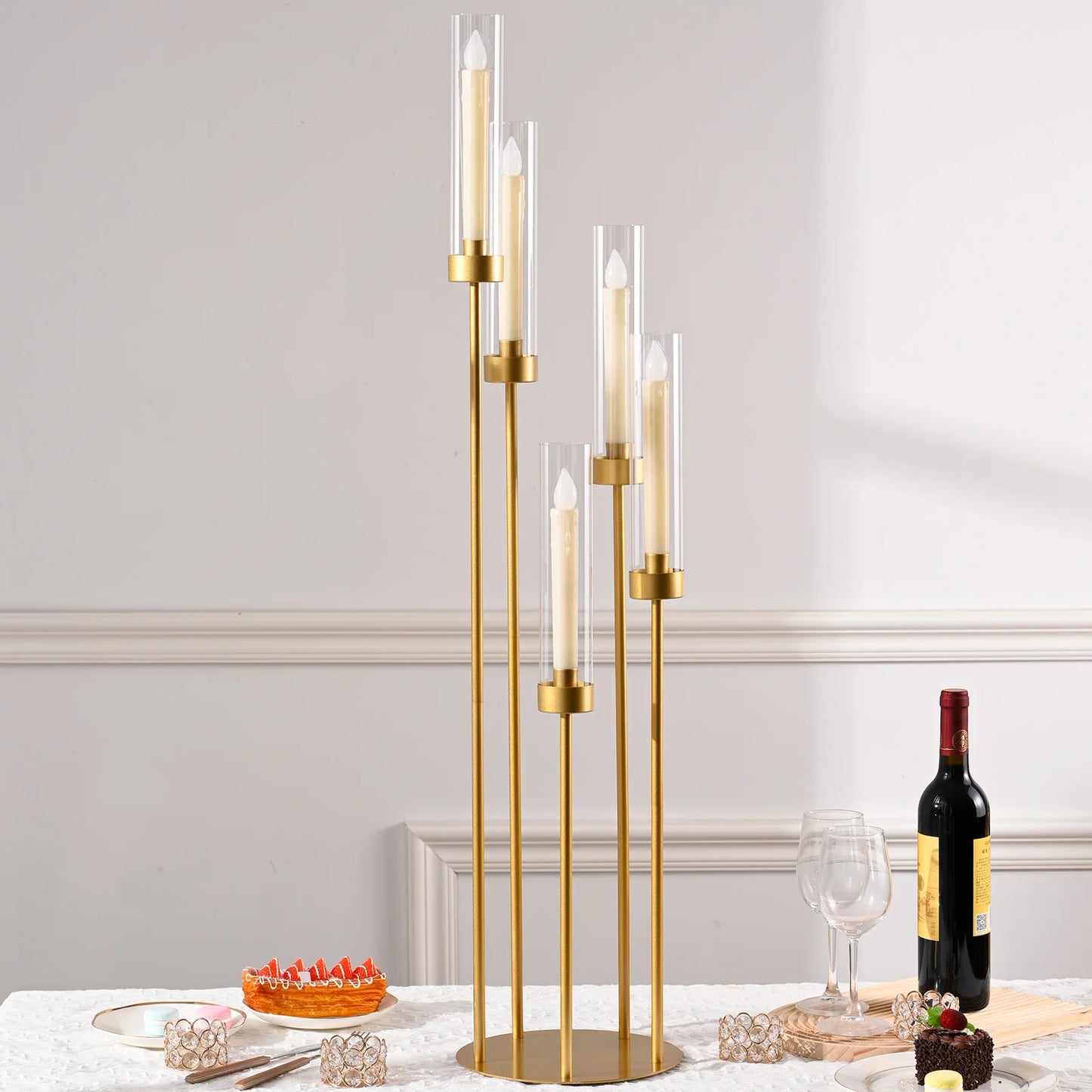 Gold Floor Candelabra 5 Arm Candle Holder Acrylic Shade