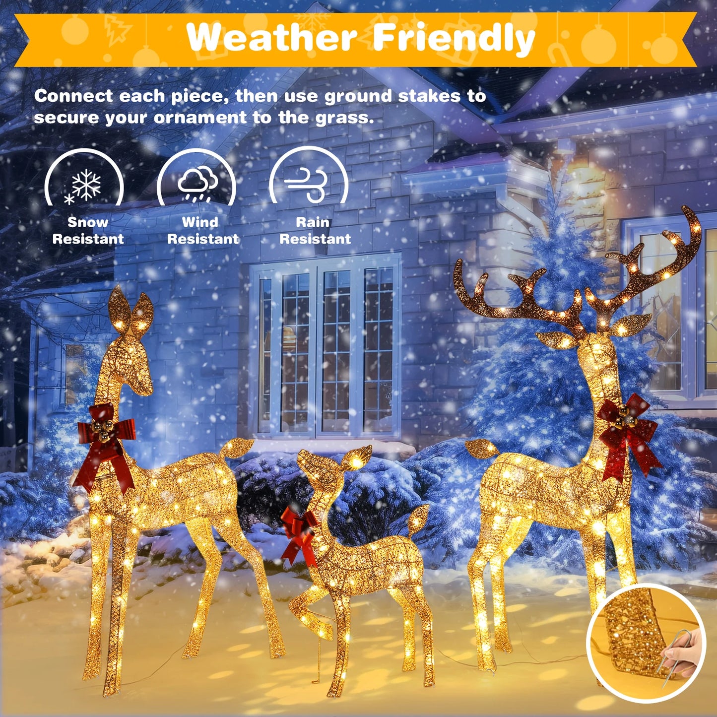 Indoor Outdoor Christmas Deer Family Set With LED Lights