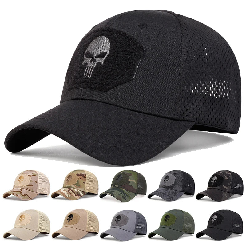 Unisex Skull Embroidery Breathable Baseball Cap Adjustable Sun Protection Hat**