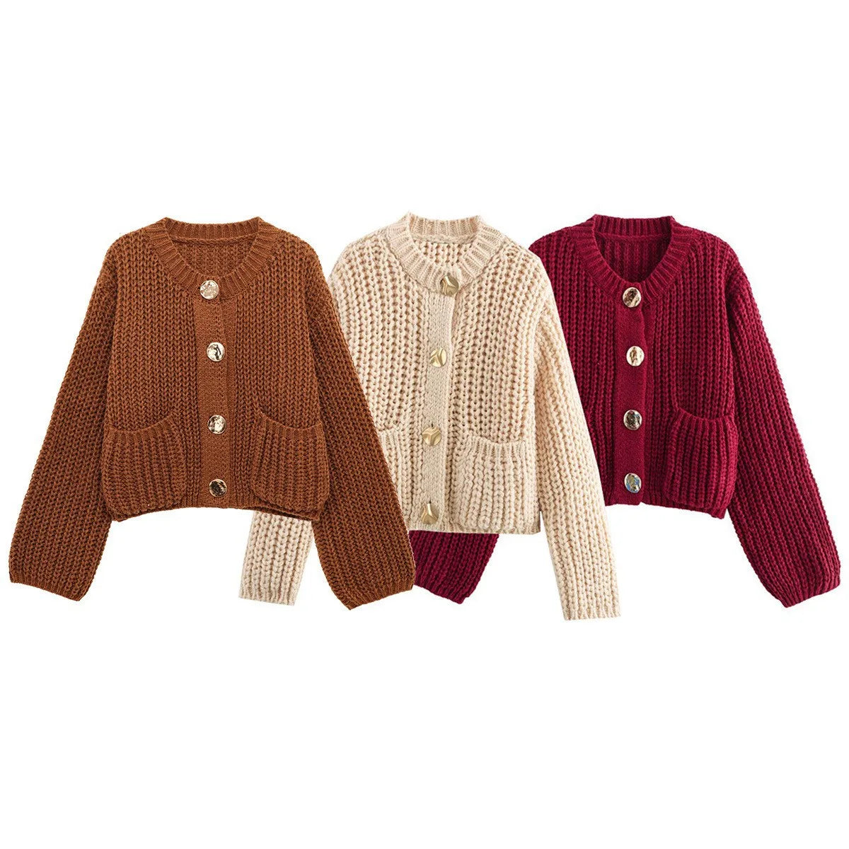 Women Autumn Winter Knitted Cardigan Pocket Button Casual Long Sleeve Loose Fit