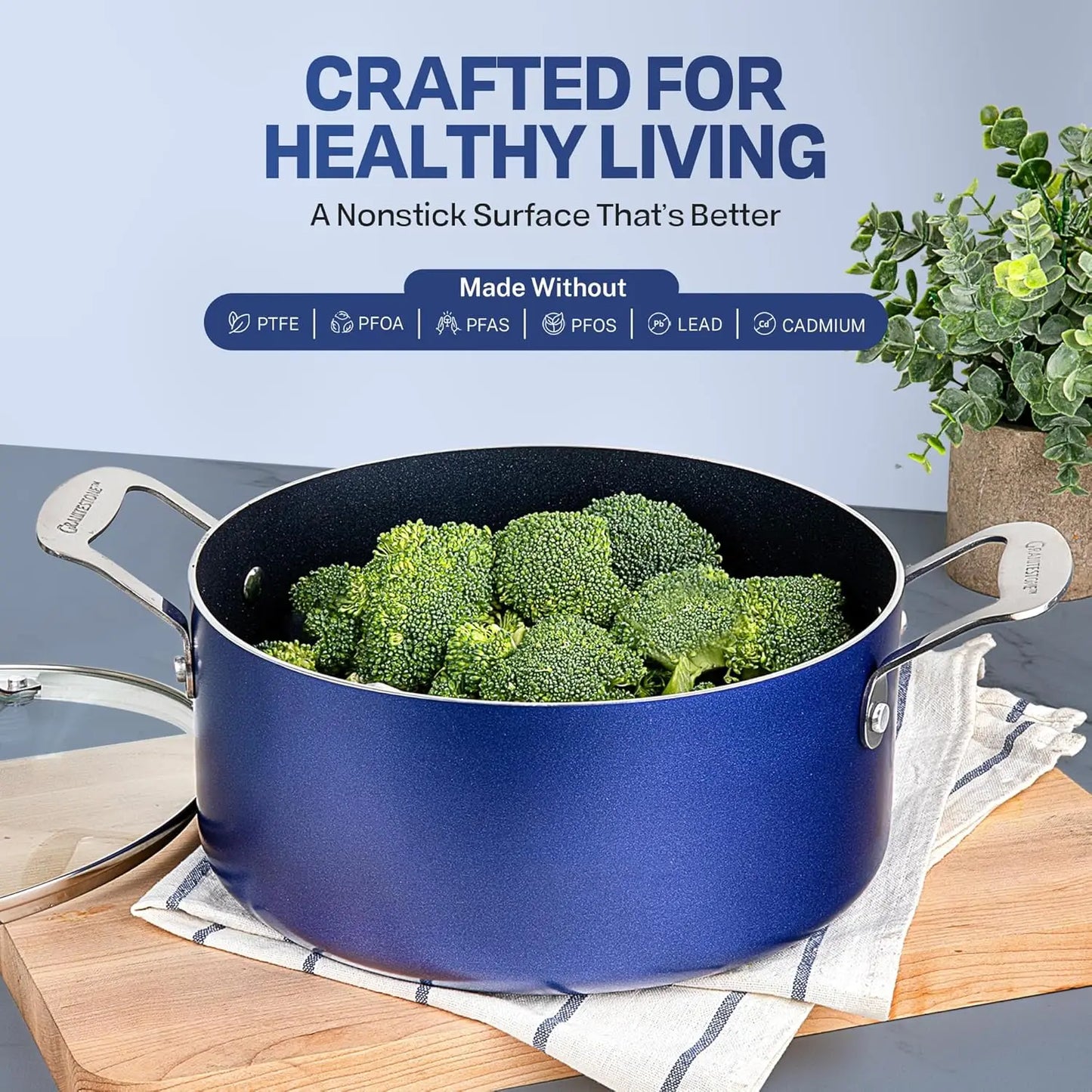 True 20 Piece Pots and Pans Set Non Stick Cookware with Deep Square Pan and Bakeware Non Toxic PFOA PFOS Free Oven Safe Blue Diamond