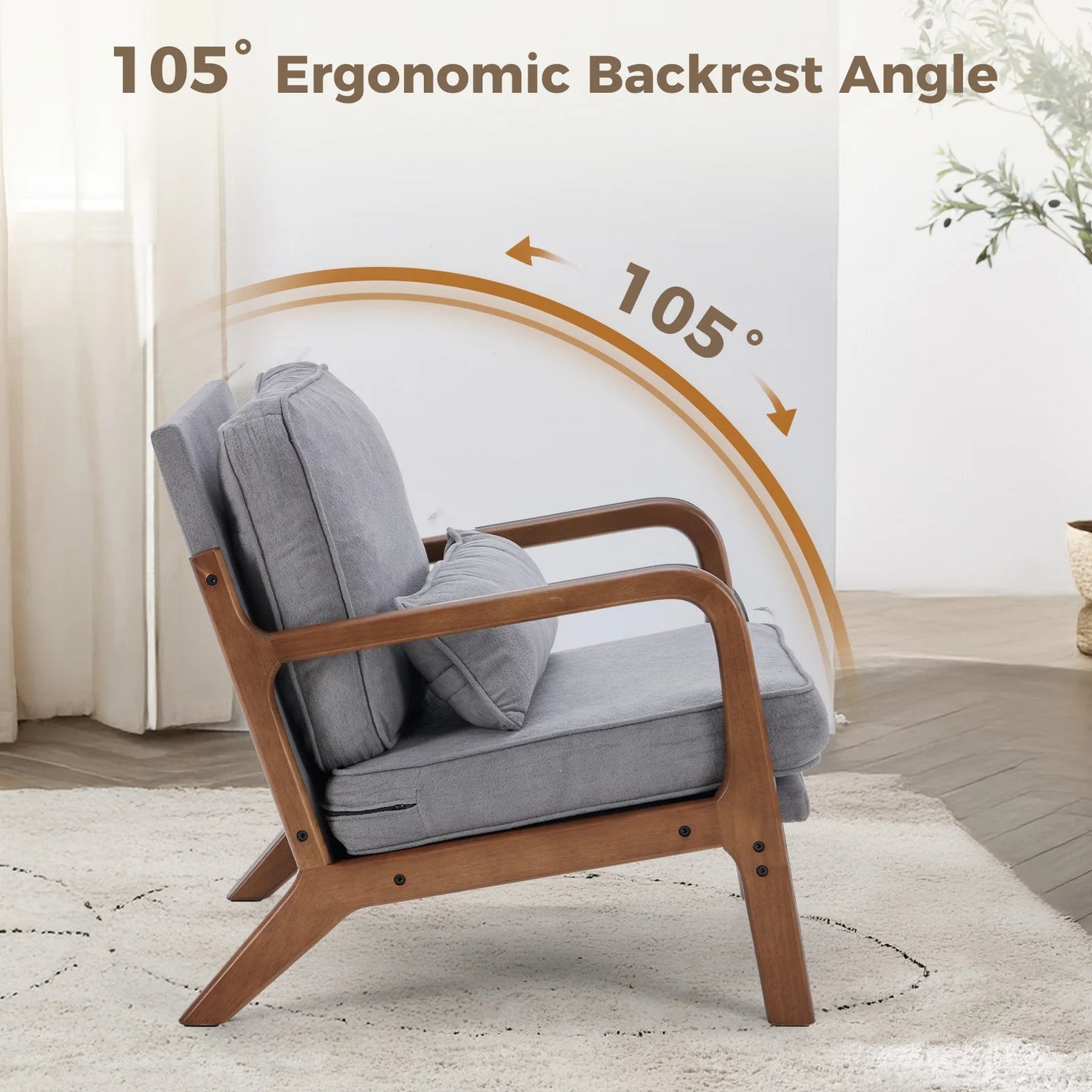 JHK Mid Century Modern Accent Chair With Solid Wooden Frame And Armrests