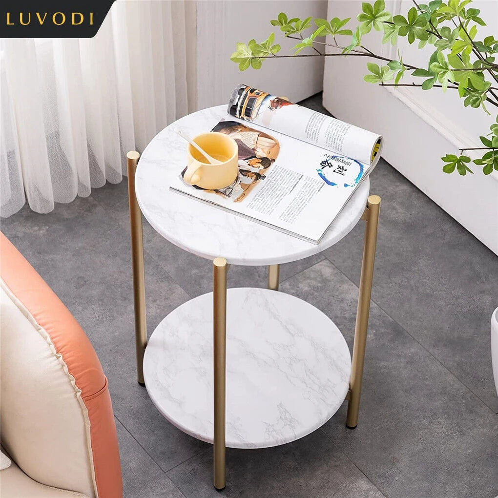 Two Tier Round Coffee End Tables Sofa Side Table Plant Stand