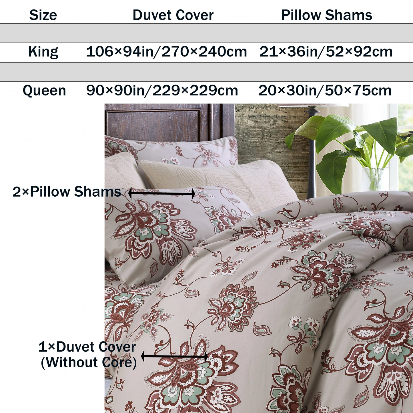 3 Piece 600TC Egyptian Cotton Duvet Cover Set Boho Damask