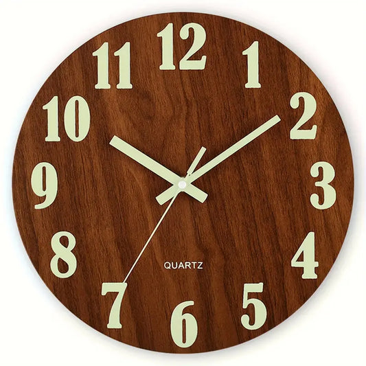 12 Inch Wooden Luminous Wall Clock Silent Non Ticking Analog Clock for Living Room Bedroom Office Decor