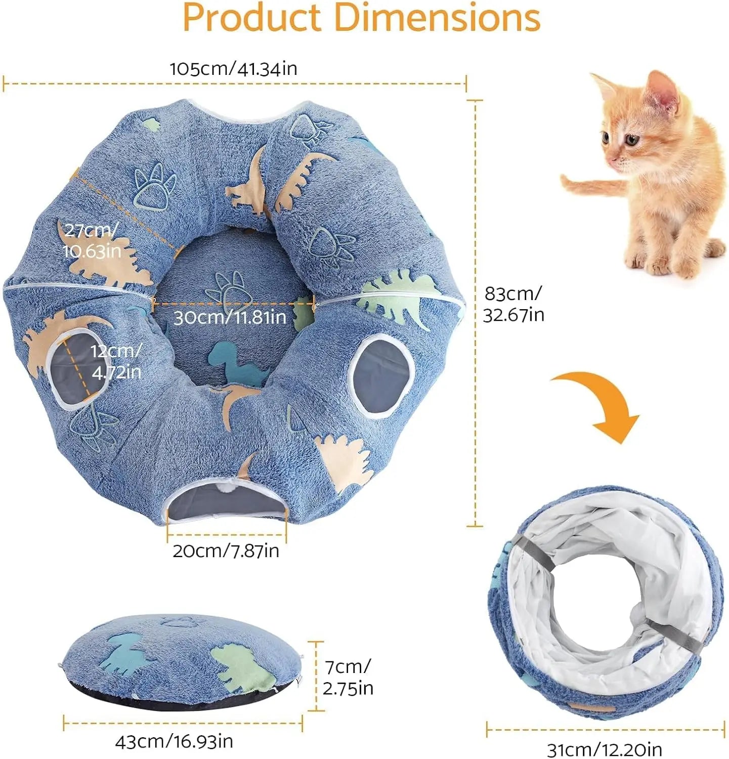 Maxetodo Cat Tunnel With Washable Bed 4 Entry Points