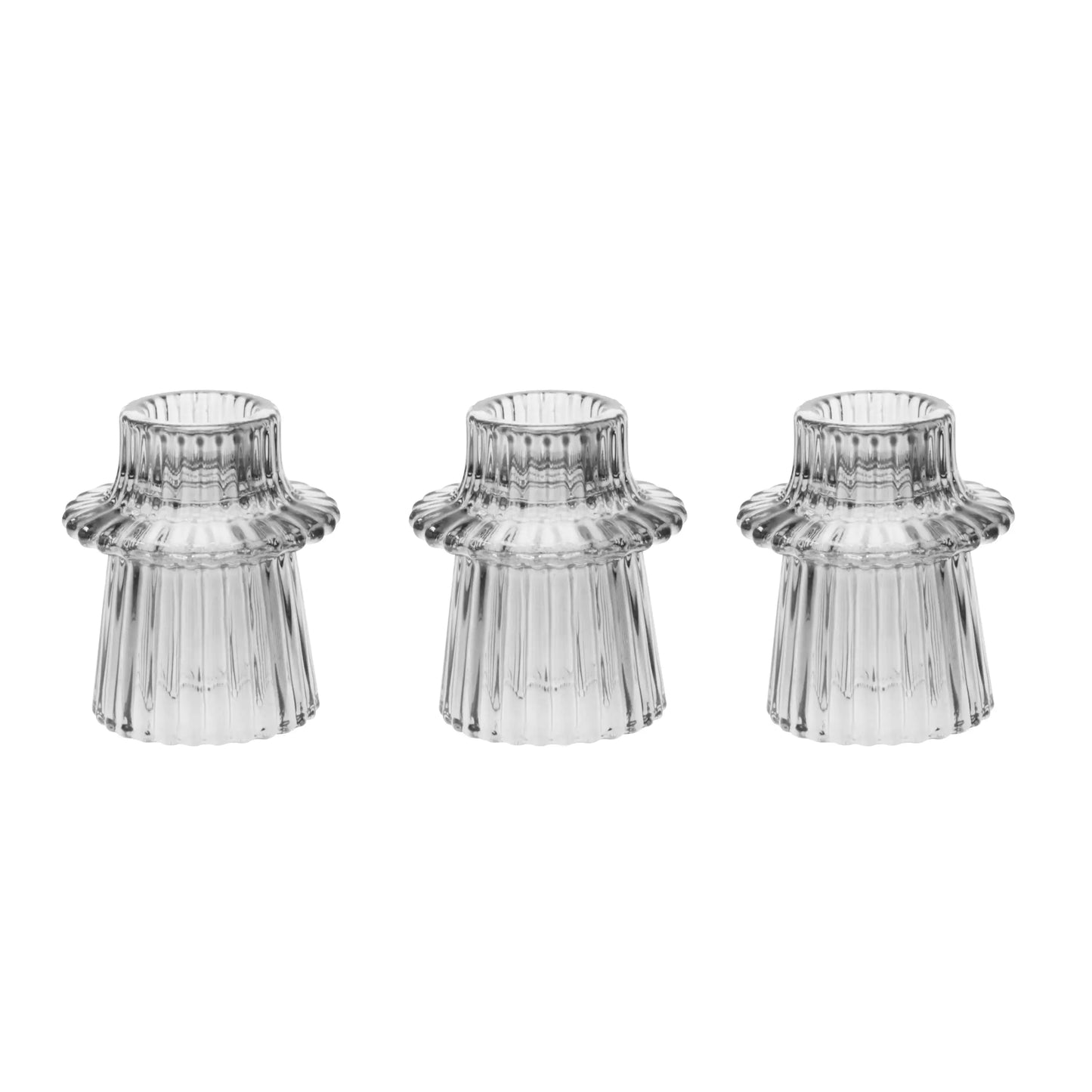 Clear Glass Ribbed Tealight Candle Holders Set Of 3