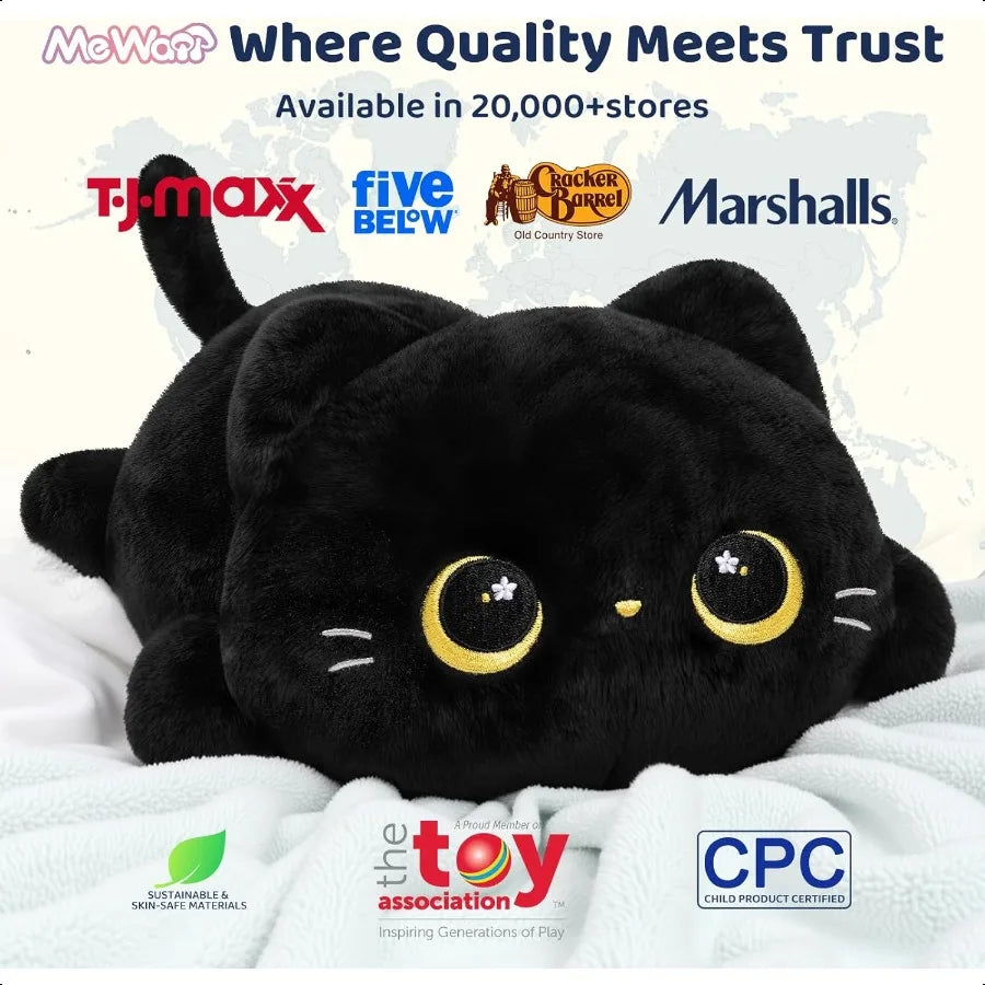 Cute Black Cat Plush Pillow Kawaii Plushies Stuffed Animals Squishy Cuddle Pillow for Girls 13 Inch