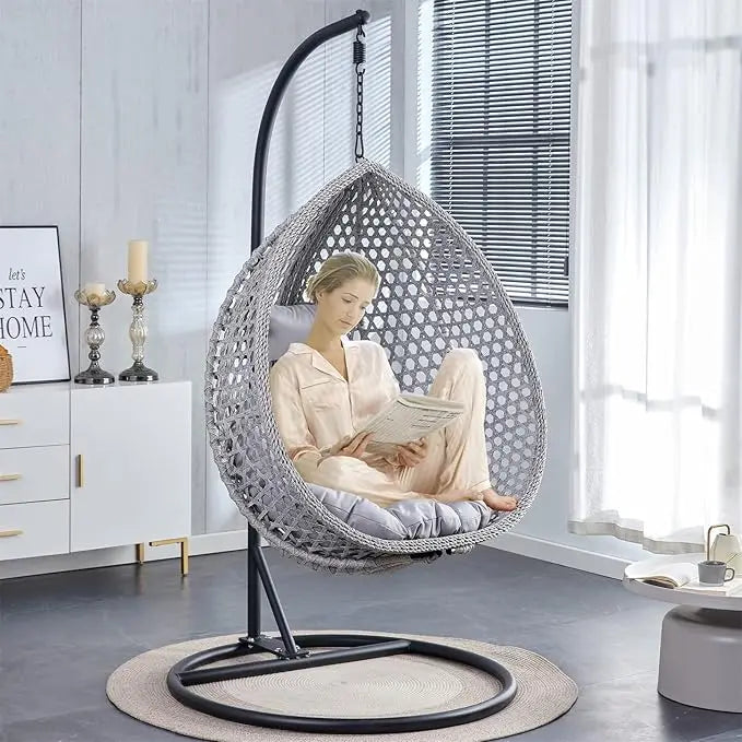Standing Vine Hanging Egg Swing Chair Foldable Basket Indoor Outdoor Cushion and Pillow Relaxation Swing Chair