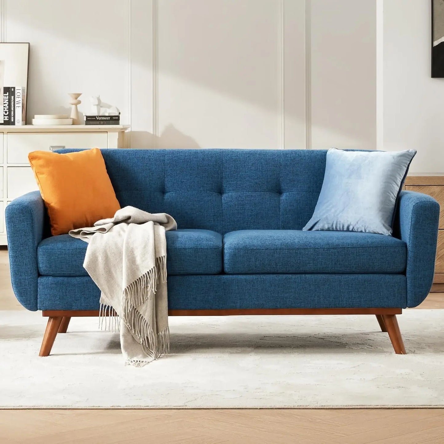 65.2 Inch Wide Loveseat Sofa Mid Century Modern Button Tufted