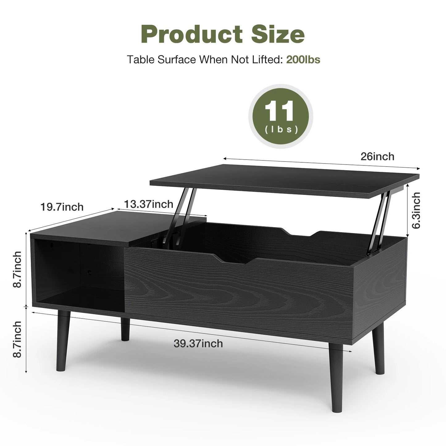 JHK Lift Top Wood Coffee Table With Storage For Living Room