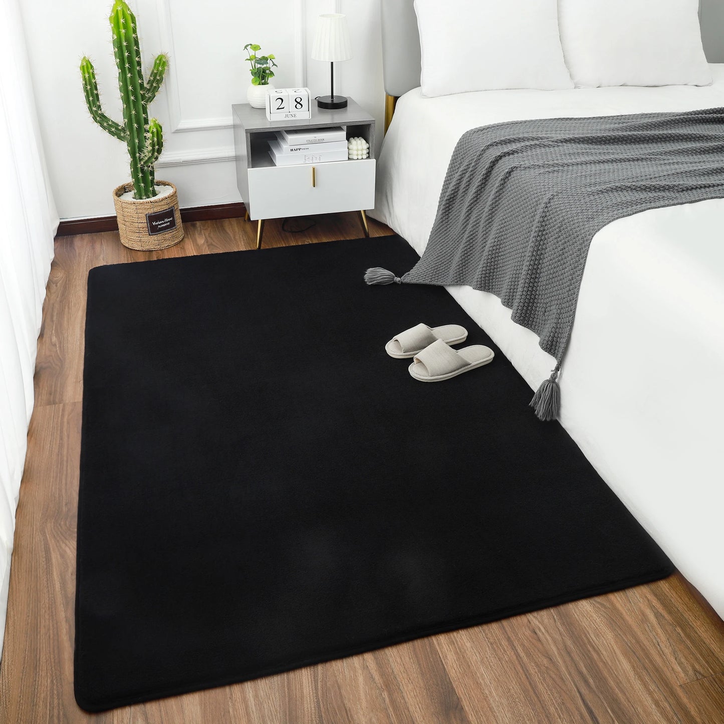 Black Rugs Living Room Carpet Nonslip Bedside Rugs Large Soft Floor Rug Children Game Mat Rectangular Home Decoration