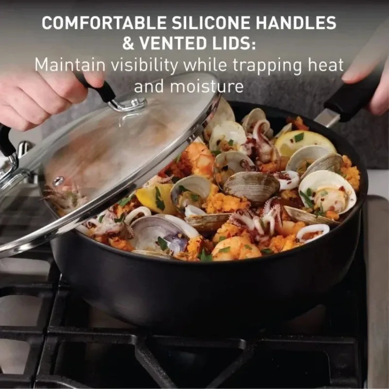 Popular Ultimate Hard Anodized Nonstick Cookware Set 12 Piece Oven Broiler Safe 400F Kitchen Cooking Set with Fry Pans Saucepans Dutch Oven Pots and Pans Dishwasher Safe