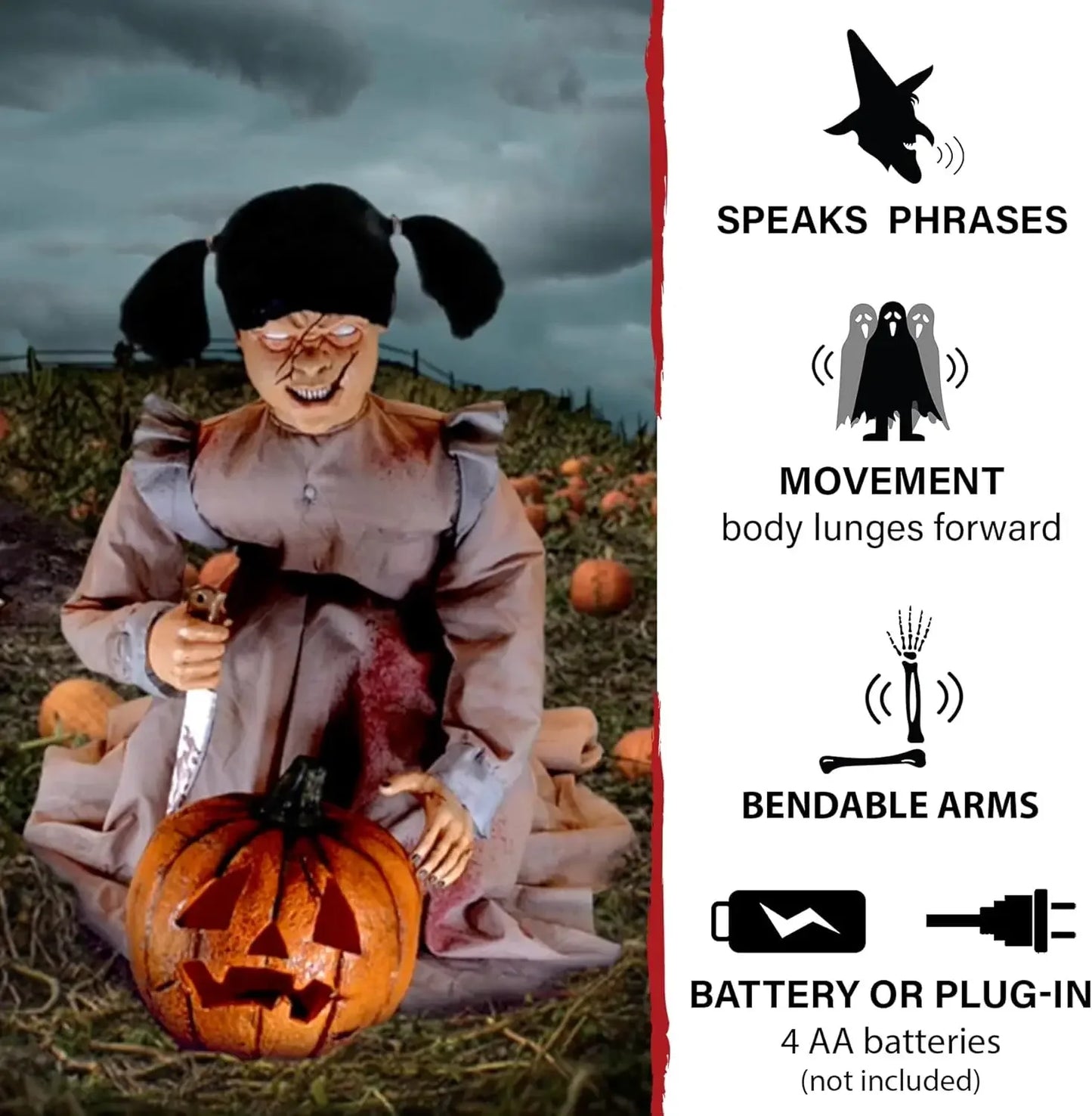 Lunging Pumpkin Carver Zombie Girl Motion Activated Talking Halloween Animatronic