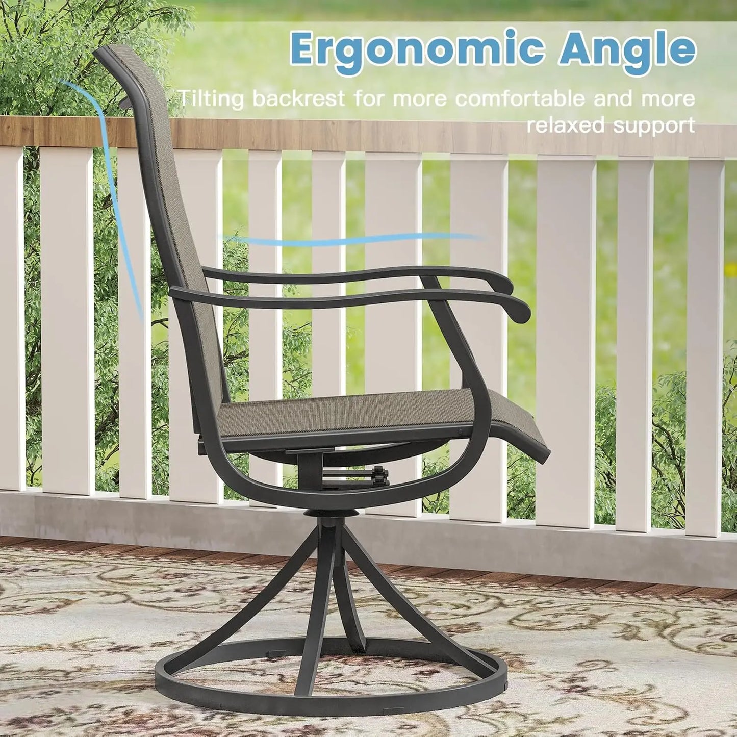5 Piece Outdoor Dining Set With 4 Textilene Swivel Chairs And 40.6 Black Table