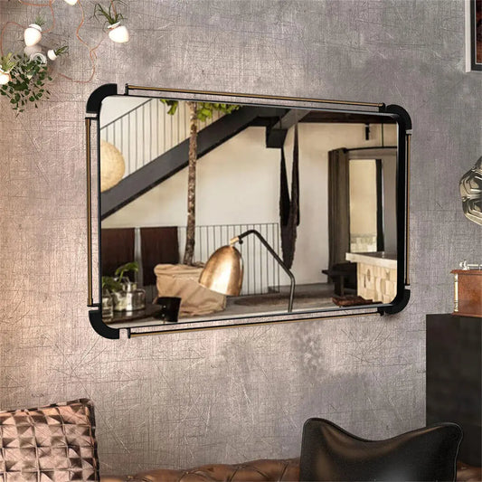 Vintage Wall Mounted Mirror For Living Room Metal Pipe Decorative Accent Mirror Farmhouse 90cm