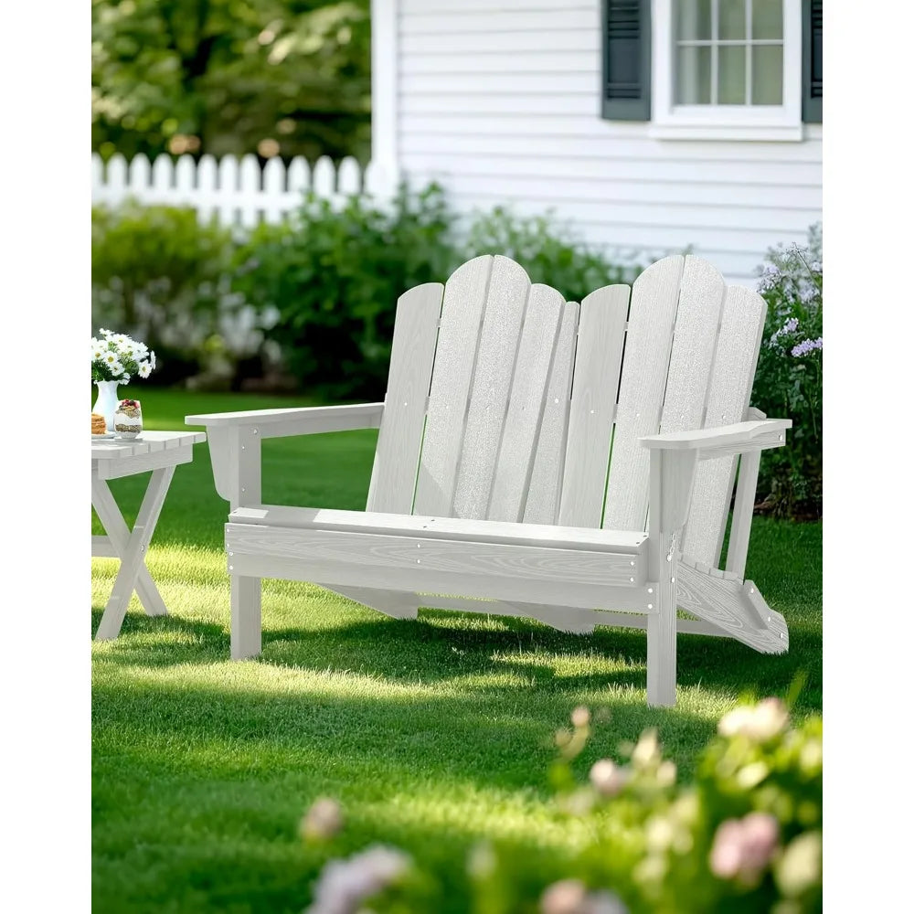 Folding Adirondack Bench HDPE All-Weather Loveseat 660 Lbs Capacity Foldable Outdoor Patio Bench for Deck and Lawn
