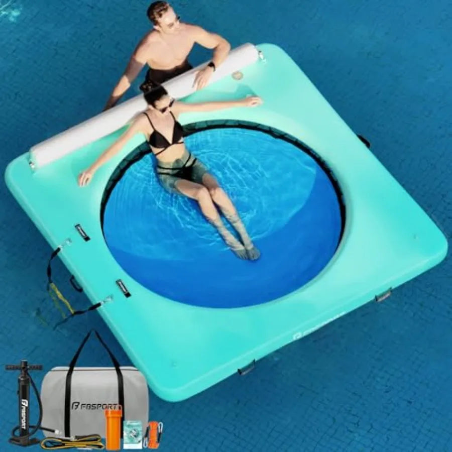 Inflatable Round Water Hammock For Adults With Cupholder And Ladder Blue Float