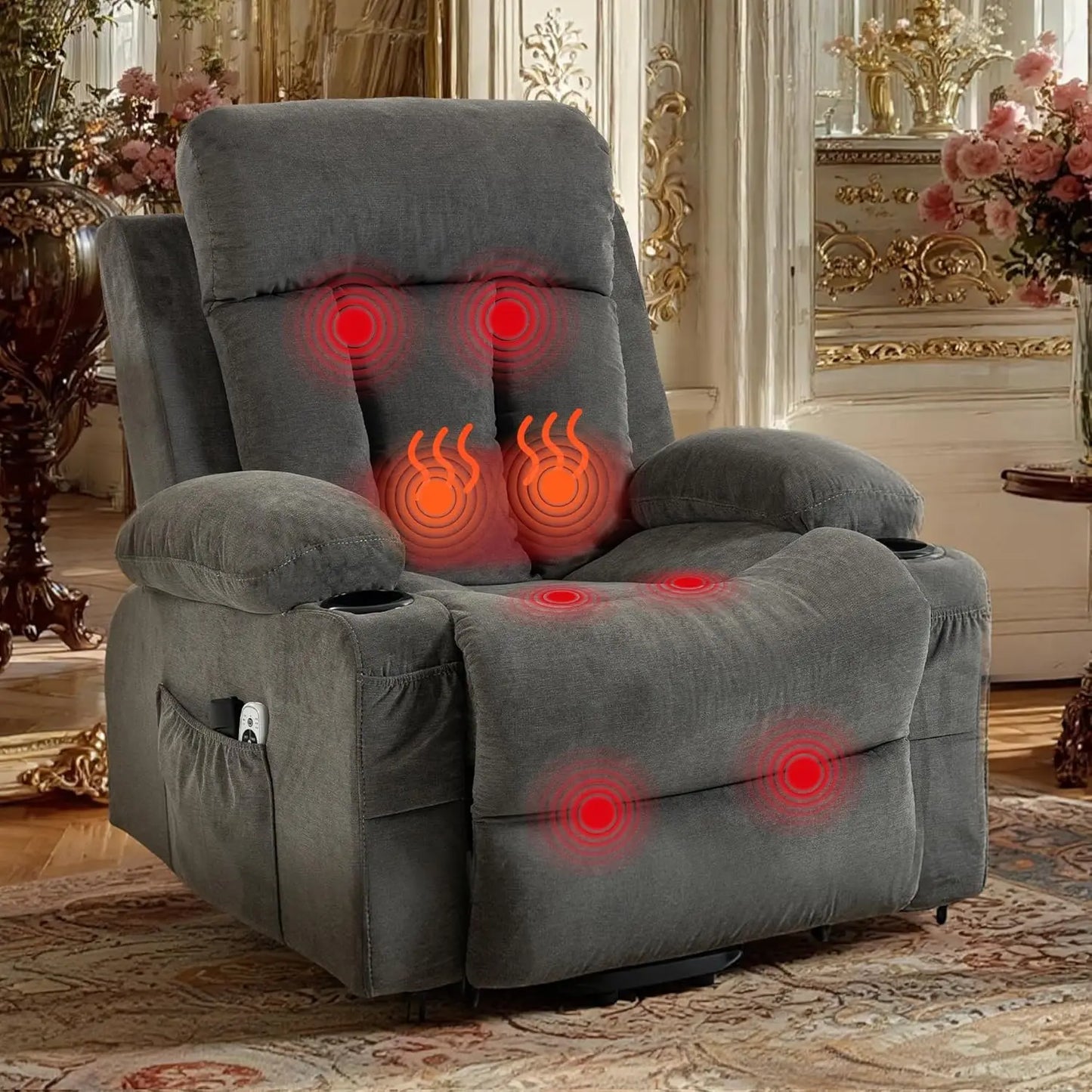 Power Lift Massage Recliner Chair With Lumbar Heat And Vibration For Elderly