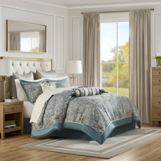 Teal 12 Piece Comforter Set With Cotton Bed Sheets Cal King