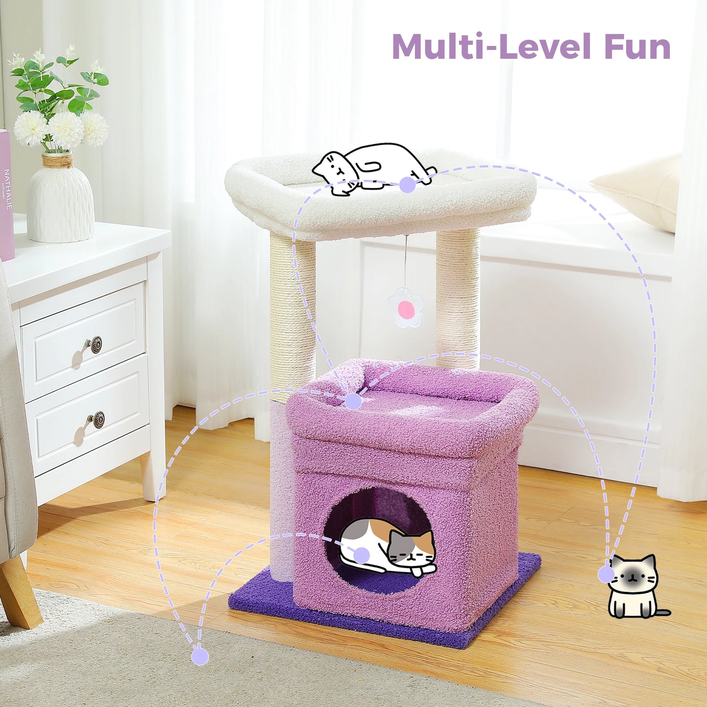 Double Tier Cat Tree Tower With Cozy Condo And Wide Perch For 1 To 2 Indoor Cats