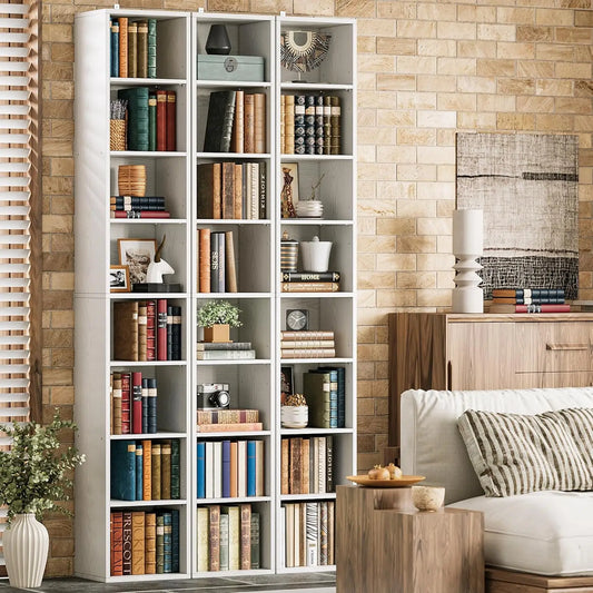Eight Tier Tall Narrow Corner Bookshelf For Living Room Office Study White
