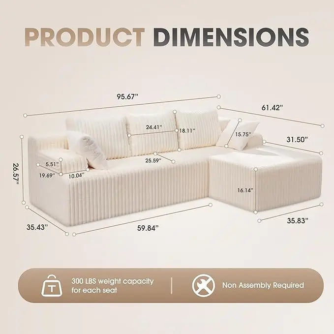 Modular L Shaped 3 Seat Sectional Sofa Memory Foam Storage