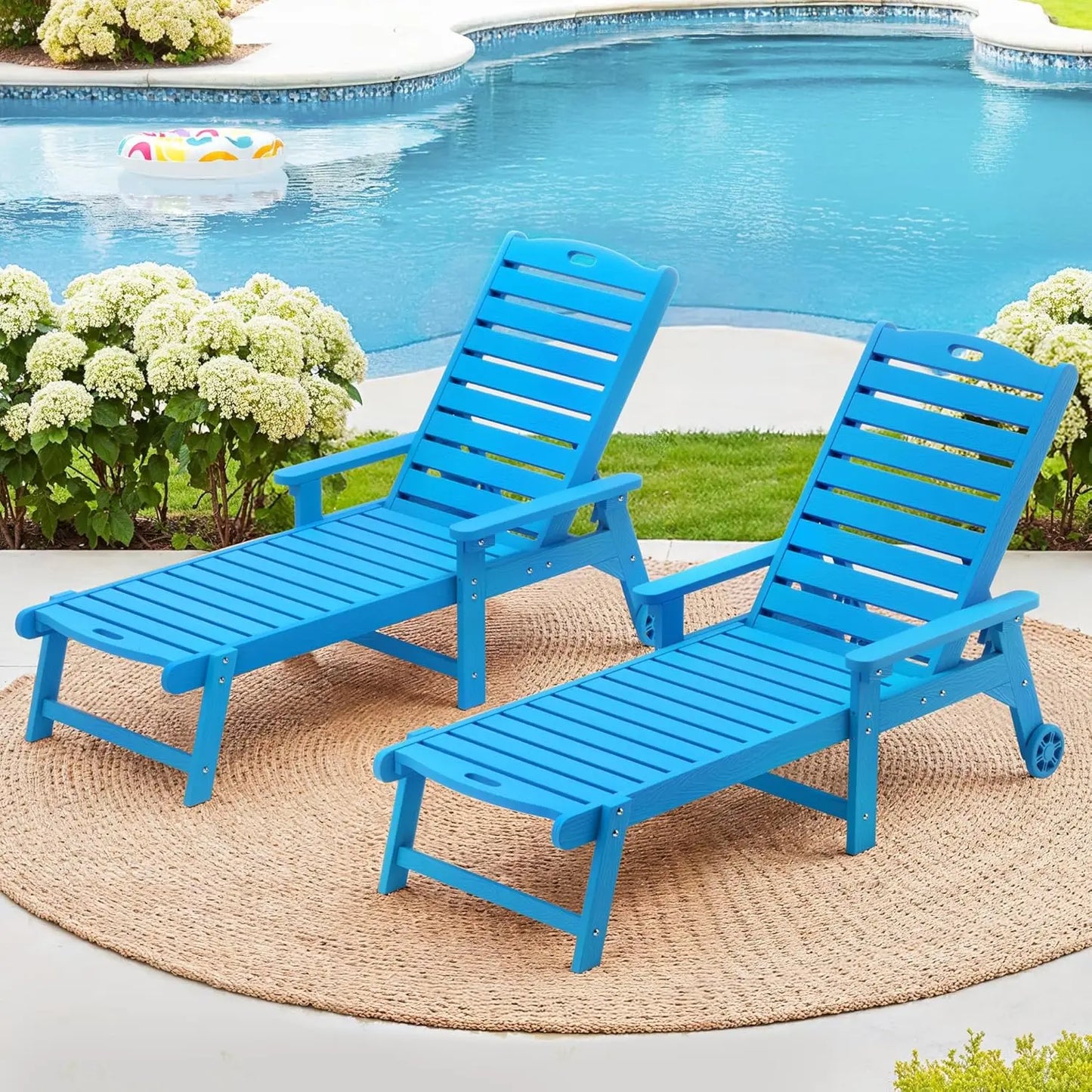 Outdoor Chaise Lounge Chairs Set Of 2 HDPS 5 Position Adjustable Pool Loungers