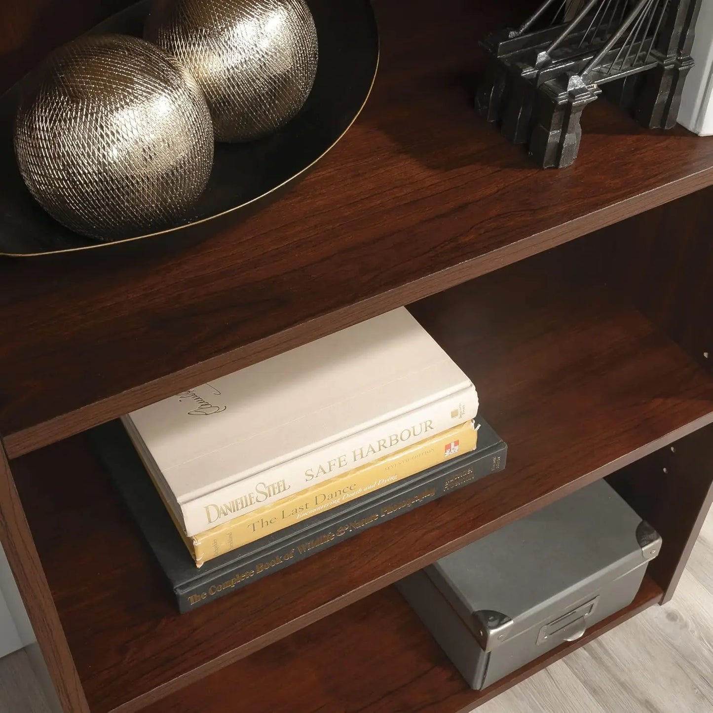 Cherry Finish 3 Shelf Adjustable Bookcase For Home Office And Living Room