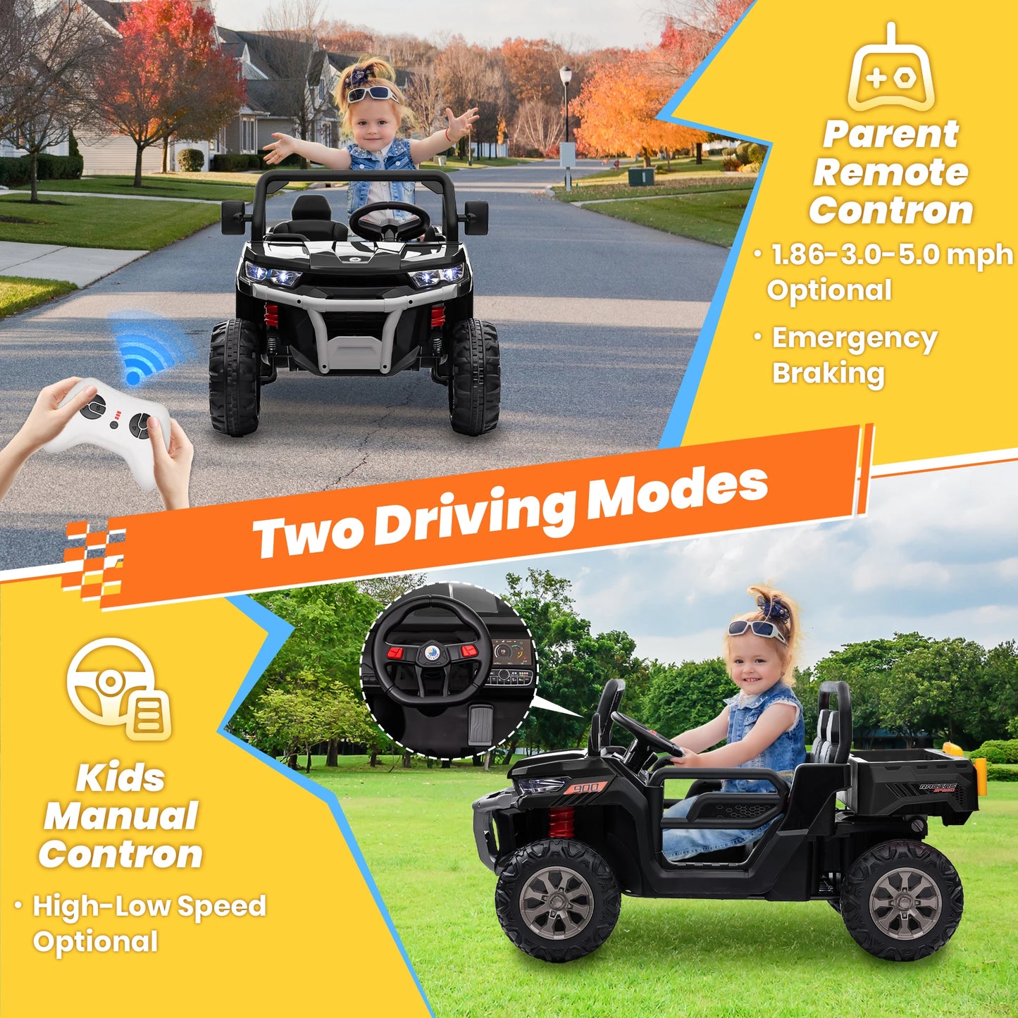 24V Ride On Dump Truck 2 Seater Kids UTV Electric Car Remote