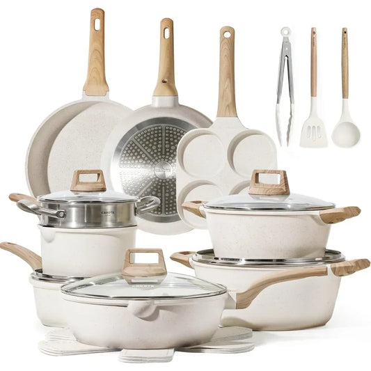 21 Pcs Pots and Pans Set Nonstick Cookware Sets White Granite Induction Cookware Non Stick Cooking Set with Frying Pans