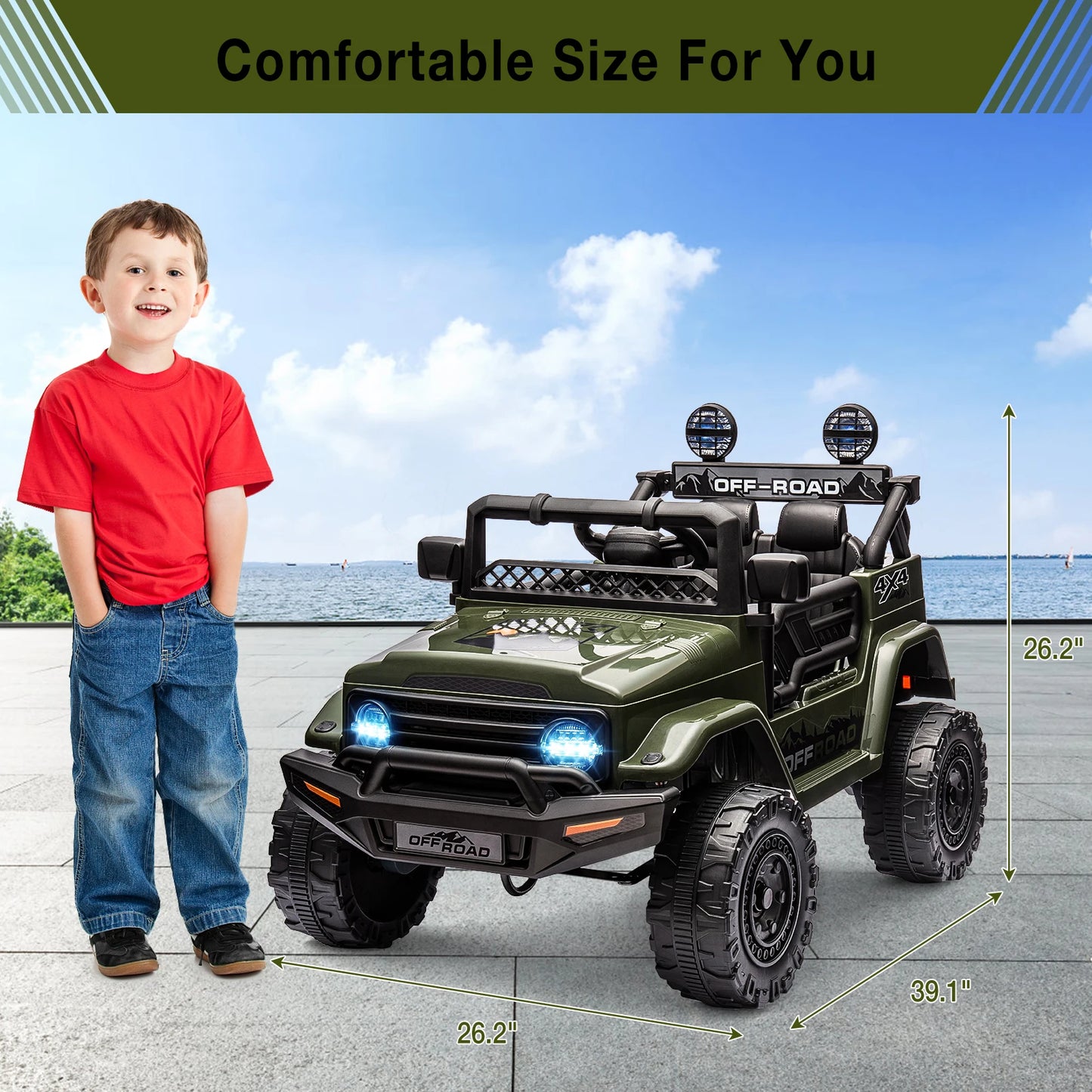 12V Kids Ride On Truck LED Lights Bluetooth Remote Gift