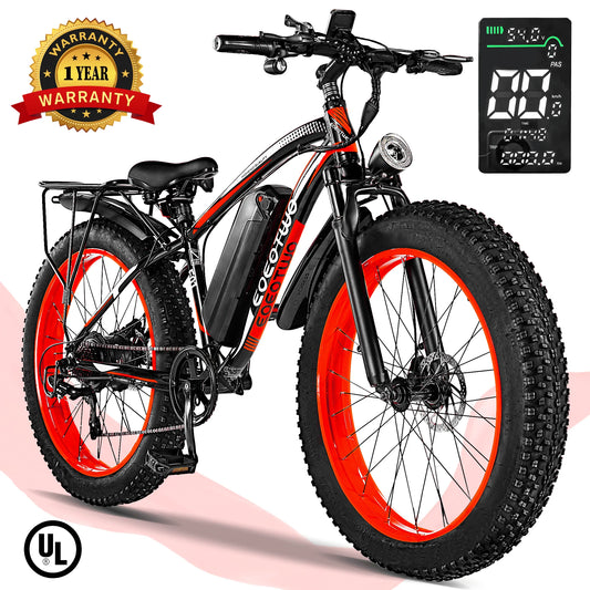 EOEOTWO E01 Electric Fat Tire Bike 26 Inch 1500W Peak Motor 60 Mile Range