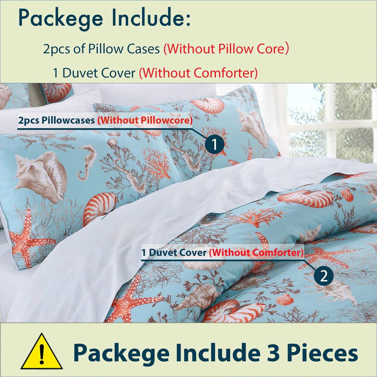 3Pc 600TC Egyptian Cotton Duvet Cover Underwater Theme