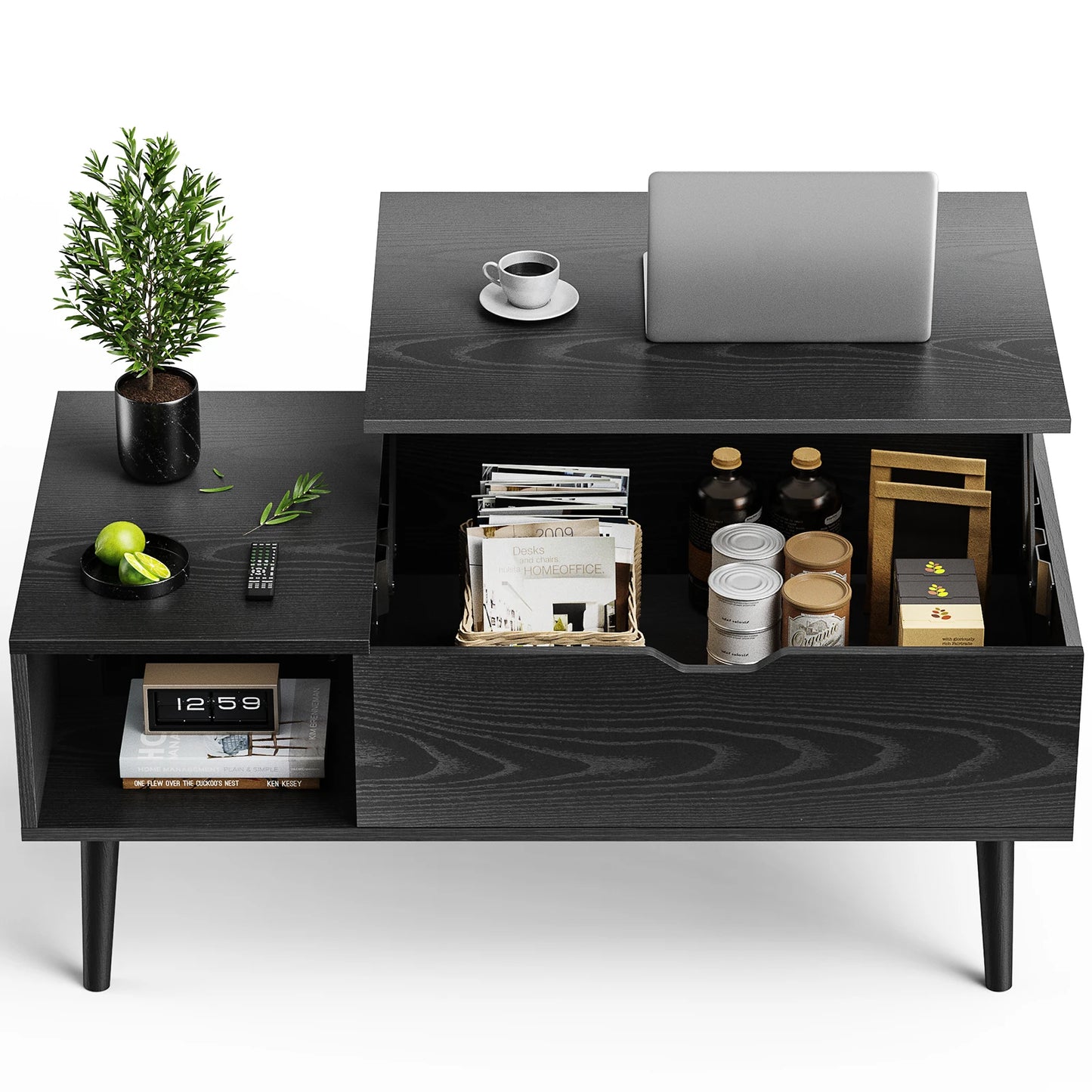 JHK Lift Top Wood Coffee Table With Storage For Living Room