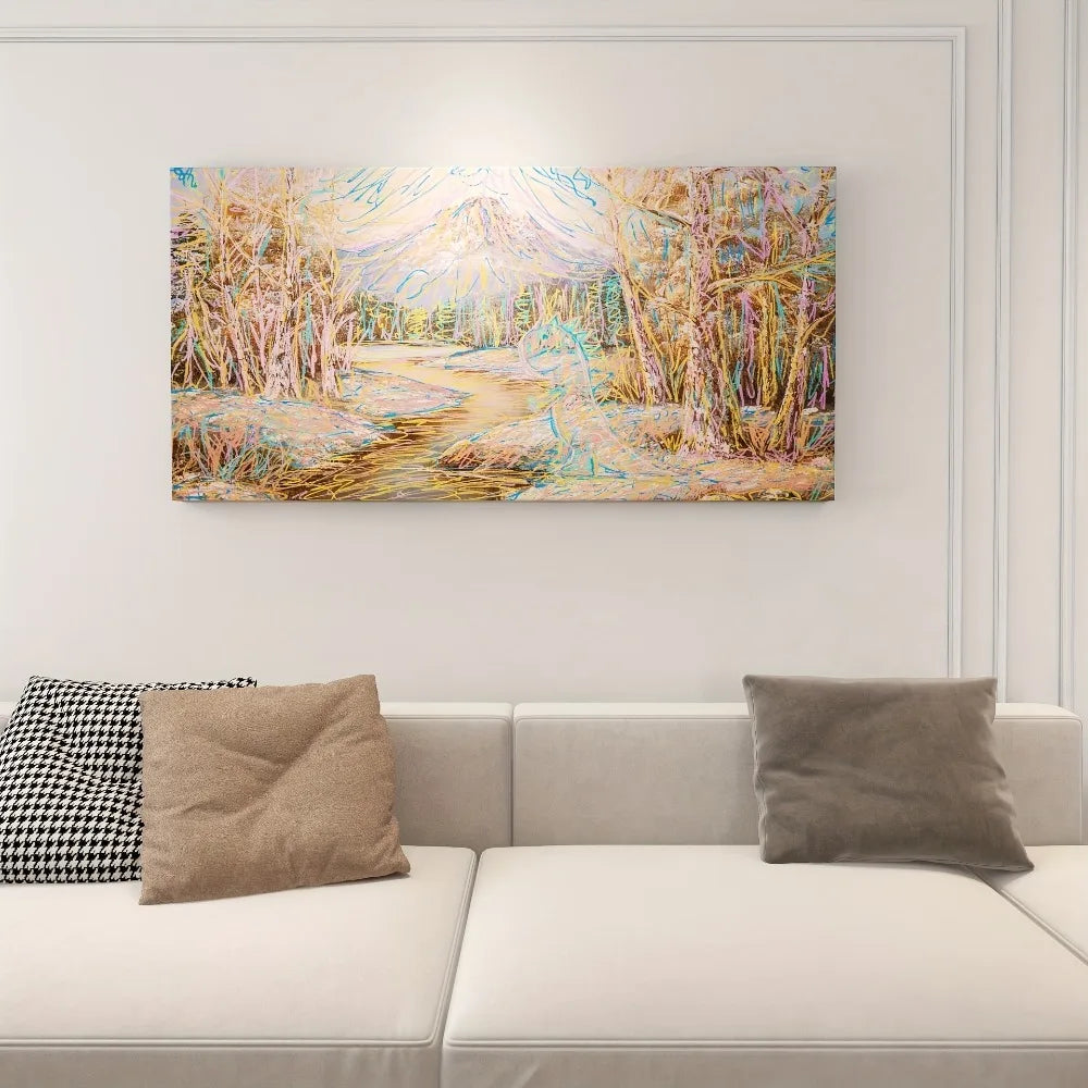 Abstract Landscape Poster With 1.5 Inch Pine Wood Frame Wall Art For Living Room