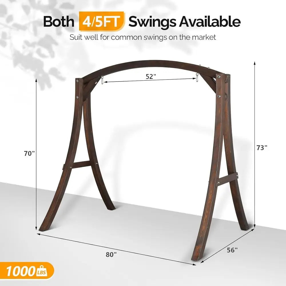 1000 Lb Capacity Wooden Porch Swing Stand With Curved Arc Top For Large Swings